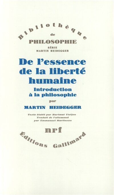 Couverture_De l'essence de la liberté humaine : introduction à la philosophie