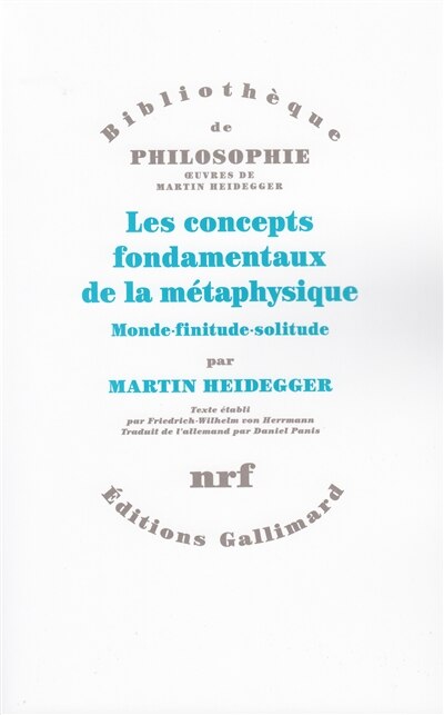 Front cover_Les concepts fondamentaux de la métaphysique : monde, finitude, solitude