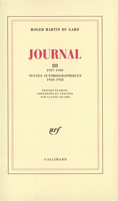 Front cover_Journal, Vol. 3. 1937-1949 *** Textes autobiographiques : 1950-1958