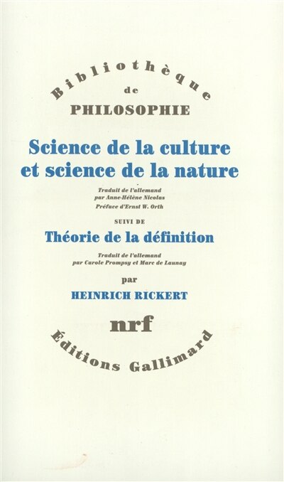 Front cover_Science de la culture et science de la nature ; Théorie de la définition