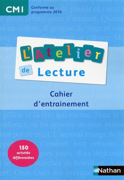 Front cover_L'atelier de lecture CM1, cycle 3 : cahier d'entra&icirc;nement