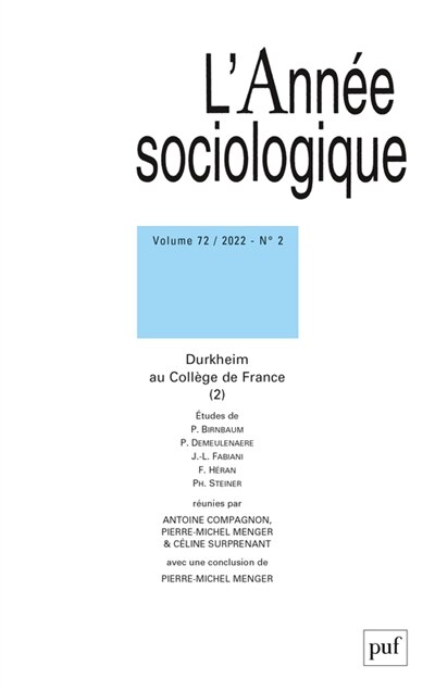 Front cover_Année sociologique (L'), n°2 (2022). Durkheim au Collège de France (2)