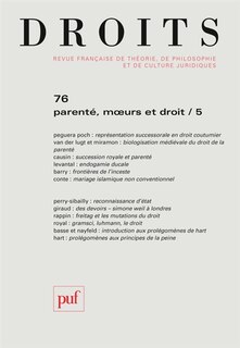 Couverture_Droits, n°76. Parenté, moeurs et droit (5)