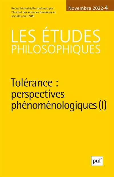 Front cover_Etudes philosophiques (Les), n°4 (2022). Tolérance : perspectives phénoménologiques (I)