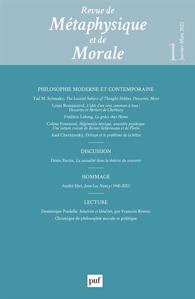 Couverture_Revue de métaphysique et de morale, n°1 (2022). Philosophie moderne et contemporaine