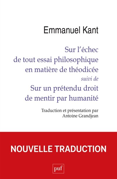 Couverture_Sur l'échec de tout essai philosophique en matière de théodicée ; Sur un prétendu droit de mentir par humanité