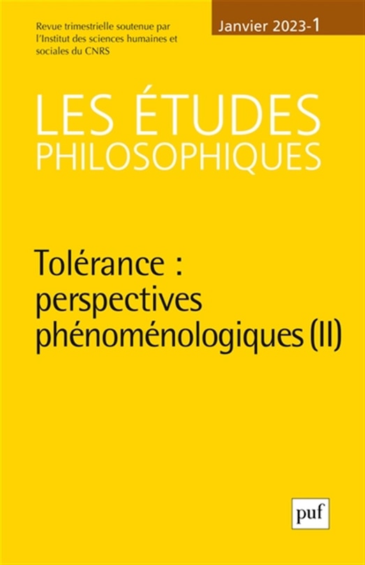 Front cover_Etudes philosophiques (Les), n°1 (2023). Tolérance : perspectives phénoménologiques (II)