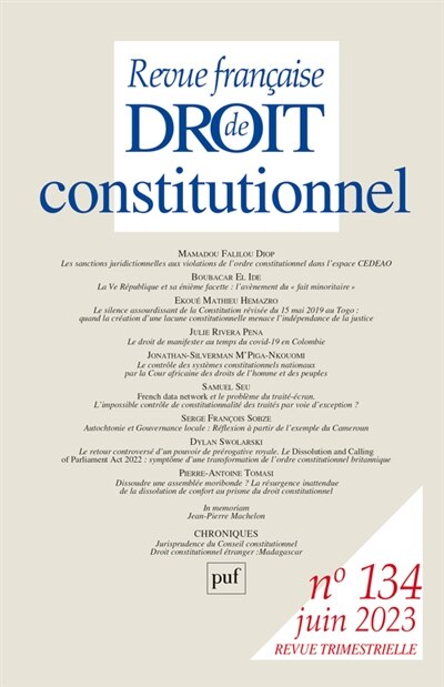 Front cover_Revue française de droit constitutionnel, n°134