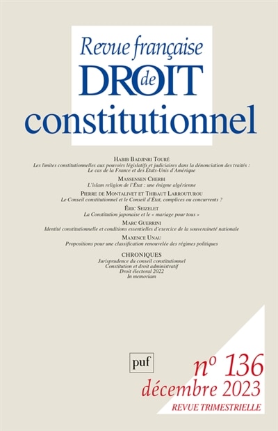 Front cover_Revue française de droit constitutionnel, n°136