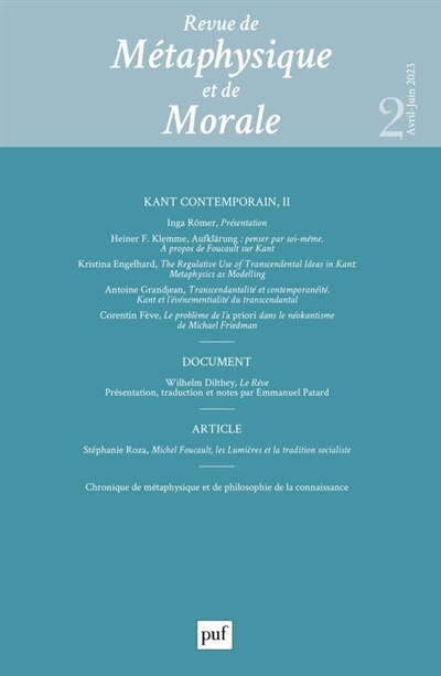 Couverture_Revue de métaphysique et de morale, n°2 (2023). Kant contemporain (2)