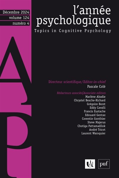 Front cover_Année psychologique (L'), n°4 (2024). Varia