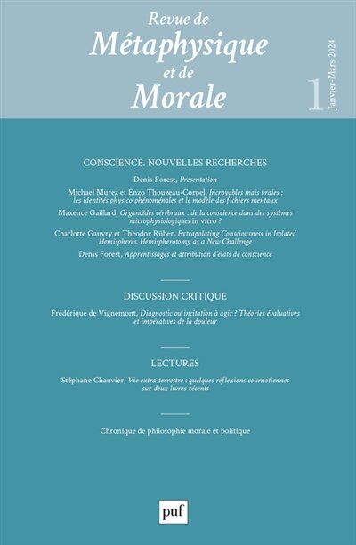 Couverture_Revue de métaphysique et de morale, n°1 (2024). Conscience, nouvelles recherches