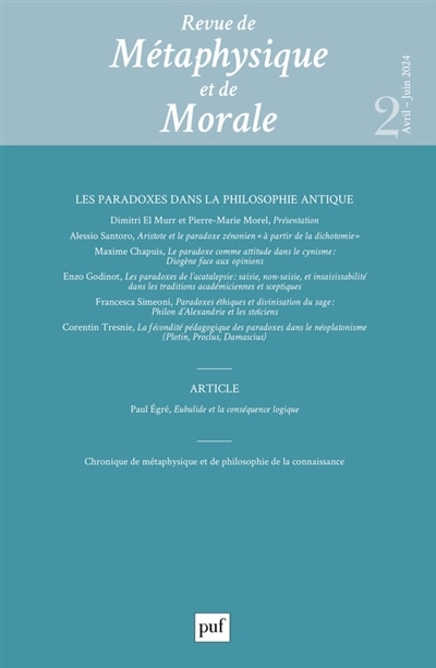 Front cover_Revue de métaphysique et de morale, n°2 (2024). Les paradoxes dans la philosophie antique
