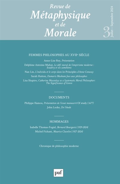 Front cover_Revue de métaphysique et de morale, n°3 (2024). Femmes philosophes au XVIIe siècle