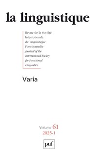 Front cover_Linguistique (La), n°1 (2025). Varia