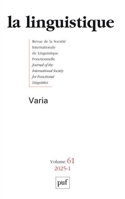 Front cover_Linguistique (La), n°1 (2025). Varia