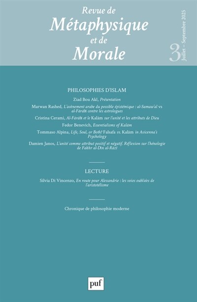 Couverture_Revue de métaphysique et de morale, n°3 (2025). Philosophies d'islam