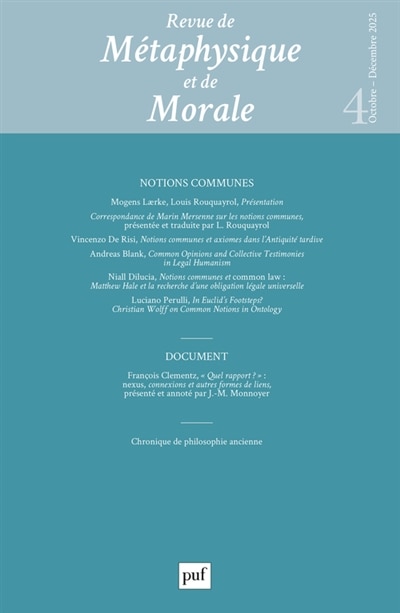 Front cover_Revue de métaphysique et de morale, n°4 (2025). Notions communes
