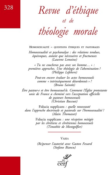 Front cover_Revue d'éthique et de théologie morale, n°328. Homosexualité : questions éthiques et pastorales