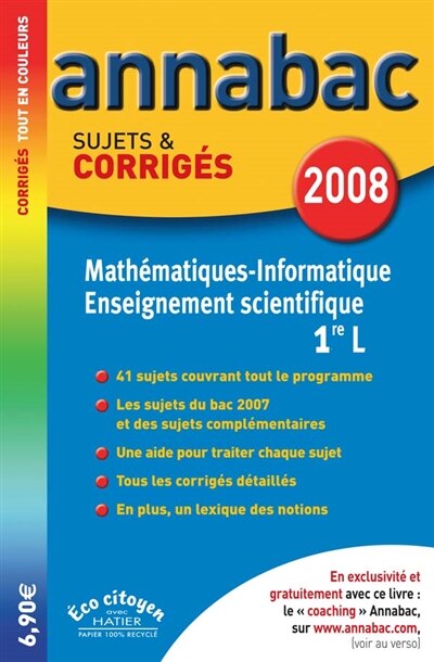 Couverture_Math&eacute;matiques informatique 1re L ; Enseignement scientifique 1re L