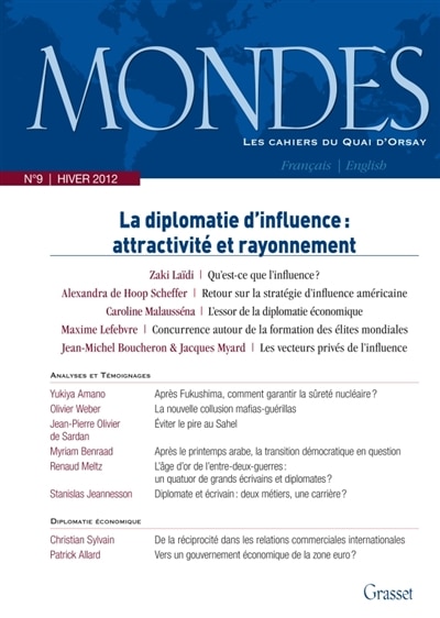 Front cover_Mondes, n°9. Enjeux et vecteurs de la diplomatie d'influence