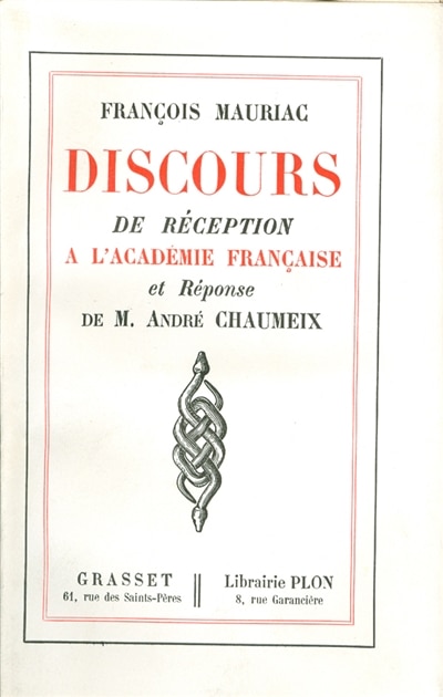 Front cover_Discours de réception à l'Académie Française et réponse d'André Chaumeix