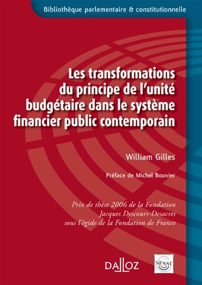 Front cover_Les transformations du principe de l'unité budgétaire dans le système financier public contemporain