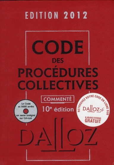 Couverture_Code des proc&eacute;dures collectives 2012, comment&eacute;