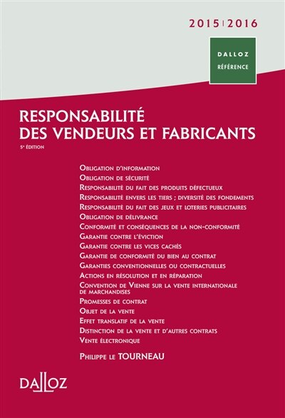 Front cover_Responsabilité des vendeurs et fabricants : 2015-2016