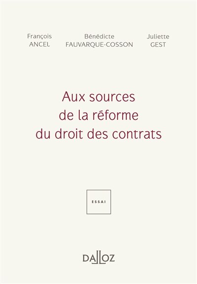 Front cover_Aux sources de la r&eacute;forme du droit des contrats