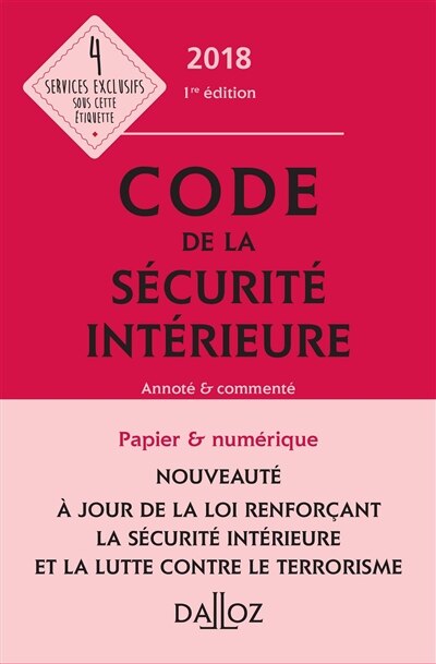 Couverture_Code de la s&eacute;curit&eacute; int&eacute;rieure, annot&eacute; & comment&eacute;