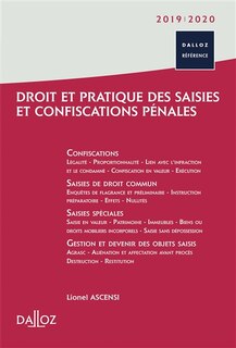 Couverture_Droit et pratique des saisies et confiscations pénales : 2019-2020