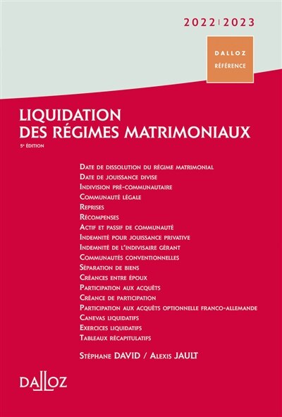 Front cover_Liquidation des régimes matrimoniaux