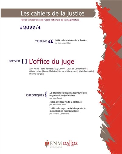 Front cover_Cahiers de la justice (Les) - Revue de L'ENM, n°4 (2020). L'office du juge