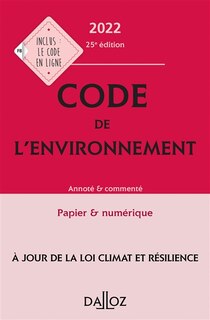 Couverture_Code de l'environnement 2022 : annoté & commenté