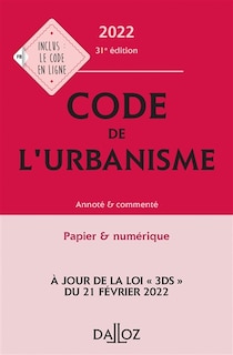 Couverture_Code de l'urbanisme 2022 : annoté & commenté