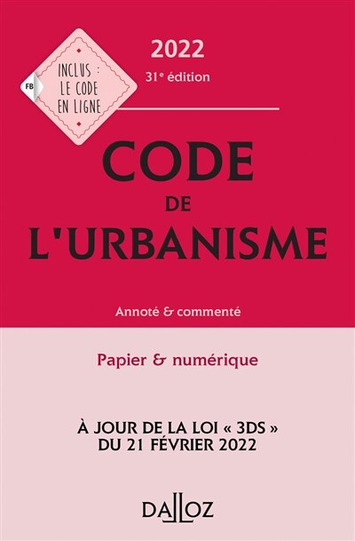 Couverture_Code de l'urbanisme 2022 : annoté & commenté