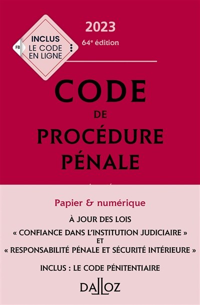 Front cover_Code de procédure pénale 2023, annoté