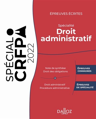 Couverture_Epreuves écrites du CRFPA : spécialité droit administratif : 2022