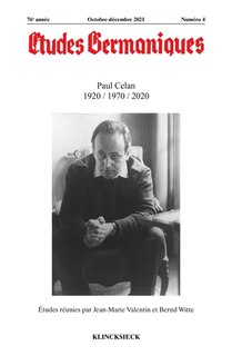 Couverture_Etudes germaniques, n&deg;4 (2021). Paul Celan 1920-1970-2020