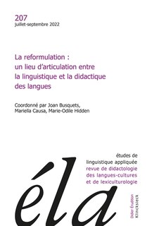 Front cover_Etudes de linguistique appliquée, n°207. La reformulation : un lieu d'articulation entre la linguistique et la didactique des langues