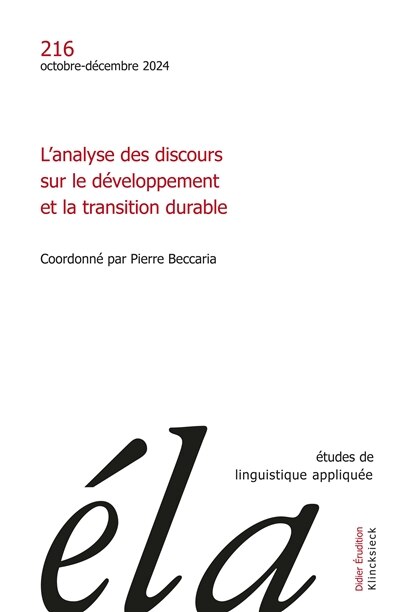 Front cover_Etudes de linguistique appliquée, n°216. L'analyse des discours sur le développement et la transition durable