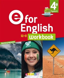 Couverture_E for English 4e, cycle 4, A2-B1 : workbook : nouveau programme