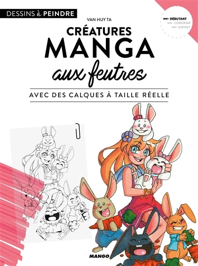 Créatures manga aux feutres avec des calques à taille réelle