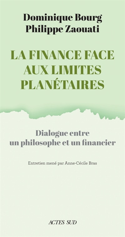Front cover_La finance face aux limites planétaires : dialogue entre un philosophe et un financier