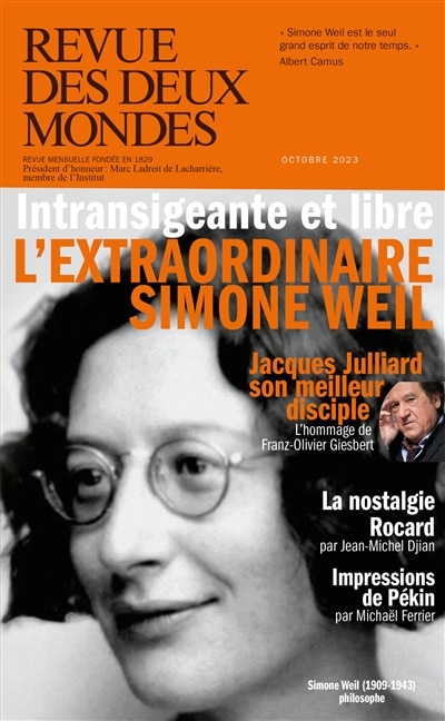 Couverture_Revue des deux mondes, n°7 (2023). L'extraordinaire Simone Weil : intransigeante et libre