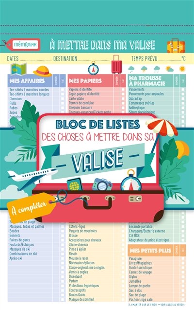 Bloc De Listes Des Choses À Mettre Dans Sa Valise - Mémoniak 202