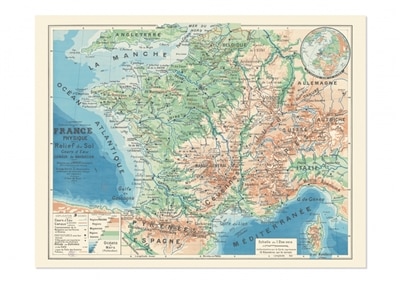 Couverture_France physique : relief du sol, cours d'eau, canaux de navigation = Physical France : land relief, watercourses, navigation channels