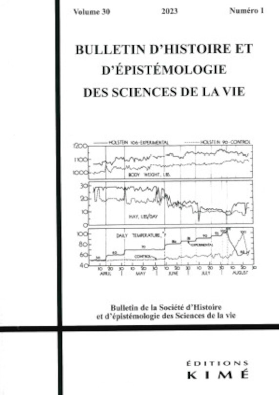 Couverture_Bulletin d'histoire et d'épistémologie des sciences de la vie, n°30-1. Explicasciences