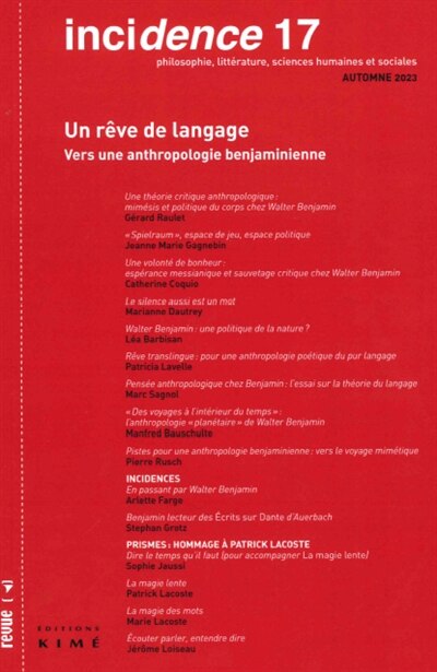 Front cover_Incidence, n°17. Un rêve de langage